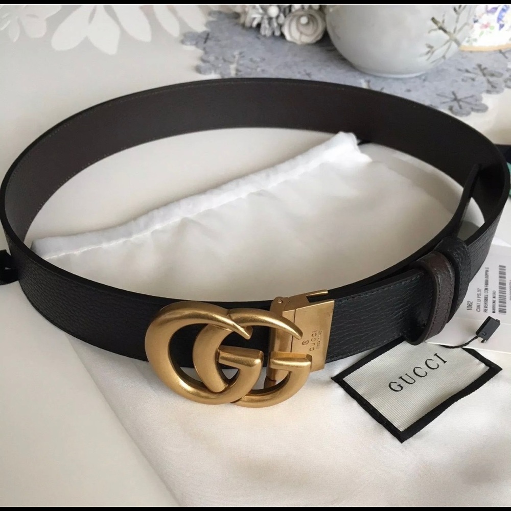 Authentic Gucci Reversible Belt BLK BROWN GG